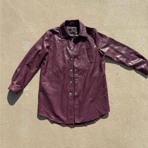 Bagatelle Collection Vegan Faux Leather Shacket Jacket Size Medium Plum Maroon